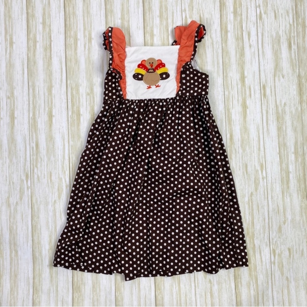 Lil Cactus Brown Polka Dot Embroidered Turkey Dress